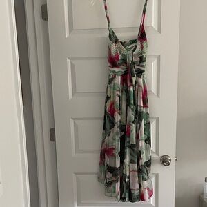 White House Black Market Floral Tie-Front Midi Dress in Pink & Green